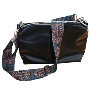 Black Faux Patent Leather Bag, With Gorgeous Adjustable Guitar Strap